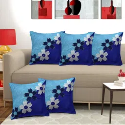 Creeva Pack of 5 Silk Cushion Covers - Blue-image-3