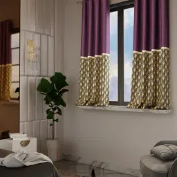 Stoa Paris Versailles Sateen Printed Royal Rouge 5 ft Window Curtains With Back Lining - Set of 2-image-2