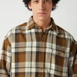 Bewakoof Rust Brown Cotton Relaxed Fit Checks Shirt image 5