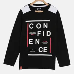 3PIN Boys Black  Off White Typography Printed Cotton Pure Cotton T-shirt-image-82