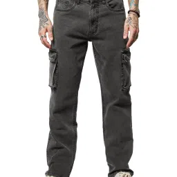 The Souled Store Grey Straight Fit Cargo Jeans image 1