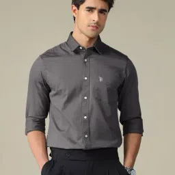 U.S. Polo Assn. Grey Cotton Regular Fit Shirt-image-22
