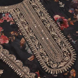 KULEESH Floral Printed Embroidered Silk Chiffon Unstitched Dress Material image 5