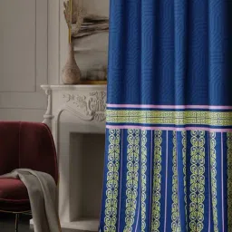 Stoa Paris Versailles Sateen Printed Blue Monarch 7 ft Door Curtains With Back Lining - Set of 2 image 3