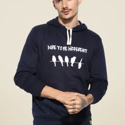 Campus Sutra Navy Printed Hooded Sweatshirt image 3