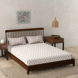 Fabindia Home 'Trushita Milya' Off-White & Maroon Cotton 180 TC Double Bedsheet with 2 Pillow covers-image-63