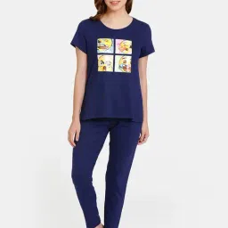 Rosaline by Zivame Navy Printed T-Shirt with Pyjamas-picture-12