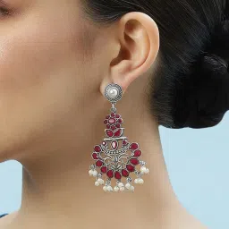 Biba Maroon & Pearl White Fresh Water Pearls/Pearls Dangler image 1
