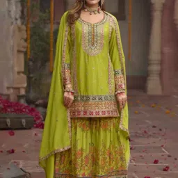 Autumnlane Green Sarang Full Work Heavy Work Premium Embellished Comfort Fit Suit Set-image-24