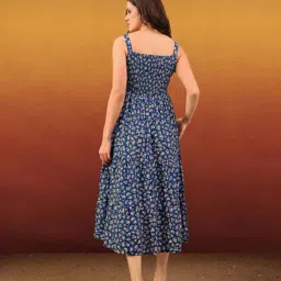 Purvaja Royal Blue Regular Fit Floral Print Dress image 2