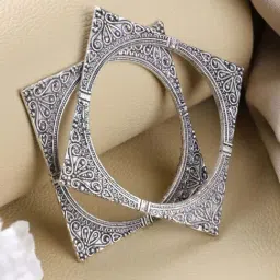 Jazz And Sizzle Women Silver-Plated Oxidized Bangles for Women - Set of 2 image 3