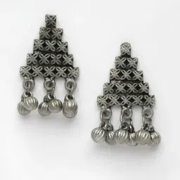 Moedbuille Ghungru Studded Tribal Design Oxidised Silver Plated Handcrafted Tasselled Jewellery Set image 5