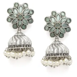 AITIHYA Stone Studded Oxidised Silver Plated Jumka Earrings-picture-39