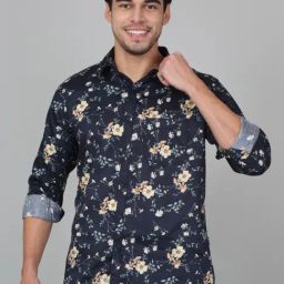 Cantabil Navy Cotton Regular Fit Floral Print Shirt-picture-49