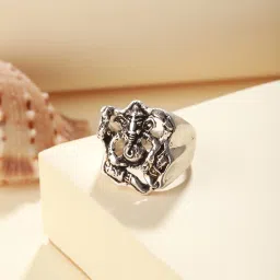 Bold by Priyaasi Lord Ganesha Black Religious Ring for Men image 1