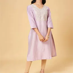 Rangmanch by Pantaloons Lilac Embroidered Straight Kurta image 1