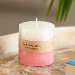 ExclusiveLane Jasmine Pink & White Soy Wax Pillar Scented Candles image 1