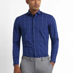 Peter England Perform Blue Slim Fit Checks Shirt image 1