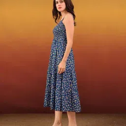 Purvaja Royal Blue Regular Fit Floral Print Dress image 3