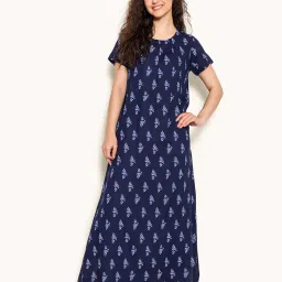 Clovia Navy Floral Print Nighty image 1