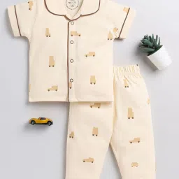 Clt.s Kids Cream Printed Shirt with Pyjamas image 1