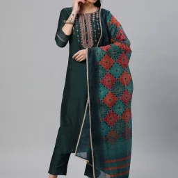 Kami Kubi Teal Green Embroidered Kurta Pant Set With Dupatta image 1