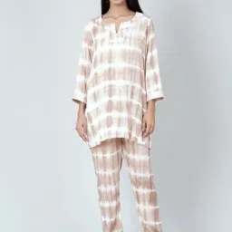 First Resort By Ramola Bachchan Beige And White Tie-Dye Lounge Set image 1