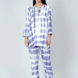 First Resort By Ramola Bachchan Blue And White Tie-Dye Lounge Set image 1