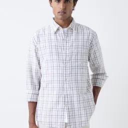 WES Casuals by Westside Beige Checks Relaxed-Fit Cotton-Blend Shirt-image-46