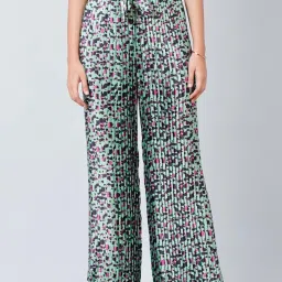 First Resort By Ramola Bachchan Green Animal Print Knife Pleated Palazzo image 1