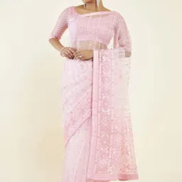 Soch Pink Printed Saree With Unstitched Blouse image 1