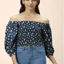 People by Pantaloons Navy Cotton Printed Top image 1