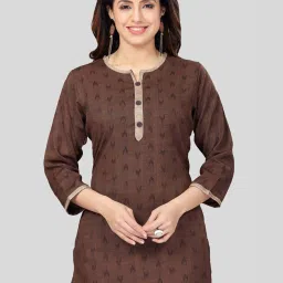 Saree Swarg Brown Woven Pattern Straight Short Kurti image 1