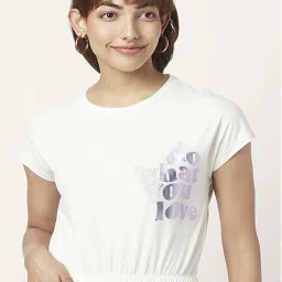 Honey by Pantaloons White Cotton Printed Crop Top image 1