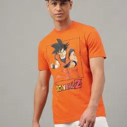 Free Authority Orange Cotton Regular Fit Dragon Ball Z Printed T-Shirt image 1