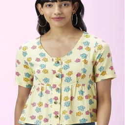People by Pantaloons Yellow Floral Print Top image 1