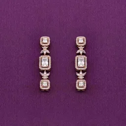 Kai Jewel Sterling Silver Sparkling Zircon Studded Baguettes Drop Rose Gold Earrings for Women-picture-28