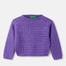 United Colors of Benetton Kids Purple Self Design Full Sleeves Sweater-picture-36
