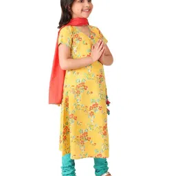 Fabindia Kids Multicolor Floral Print Kurta, Churidar with Dupatta image 4