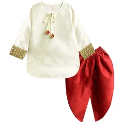 A.T.U.N. Kids White & Red Regular Fit Full Sleeves Kurta Set image 1