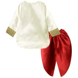 A.T.U.N. Kids White & Red Regular Fit Full Sleeves Kurta Set image 2