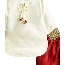 A.T.U.N. Kids White & Red Regular Fit Full Sleeves Kurta Set image 3