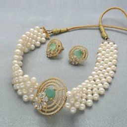 Sri Jagdamba Pearls White & Green Haarshini Pearl Choker Necklace for Women-picture-49