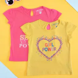 Pantaloons Junior Kids Pink & Yellow Cotton Printed T-Shirt (Pack of 2)-picture-38
