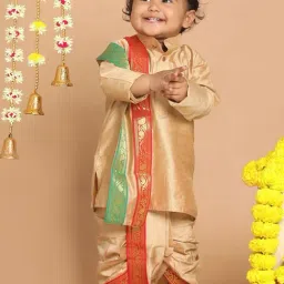 VASTRAMAY SISHU Rose Gold & Red Cotton Straight Fit Kurta Set image 3