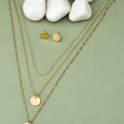 Zaveri Pearls Gold Tone Contemporary 3 Layers Necklace Chain With Earring-ZPFK10605-picture-48