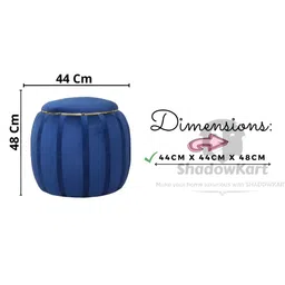 Shadowkart Blue & Gold-Toned Textured Wooden Cylindrical Pouffes Ottomans image 4