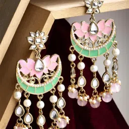 Karatcart Gold-Tone Plated Pink & Green Earrings for Women-image-96