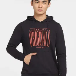 Jack & Jones Black Regular Fit Printed Hooded Sweatshirt image 1