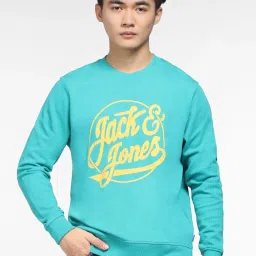 Jack & Jones Teal Blue Regular Fit Printed Sweatshirt image 1